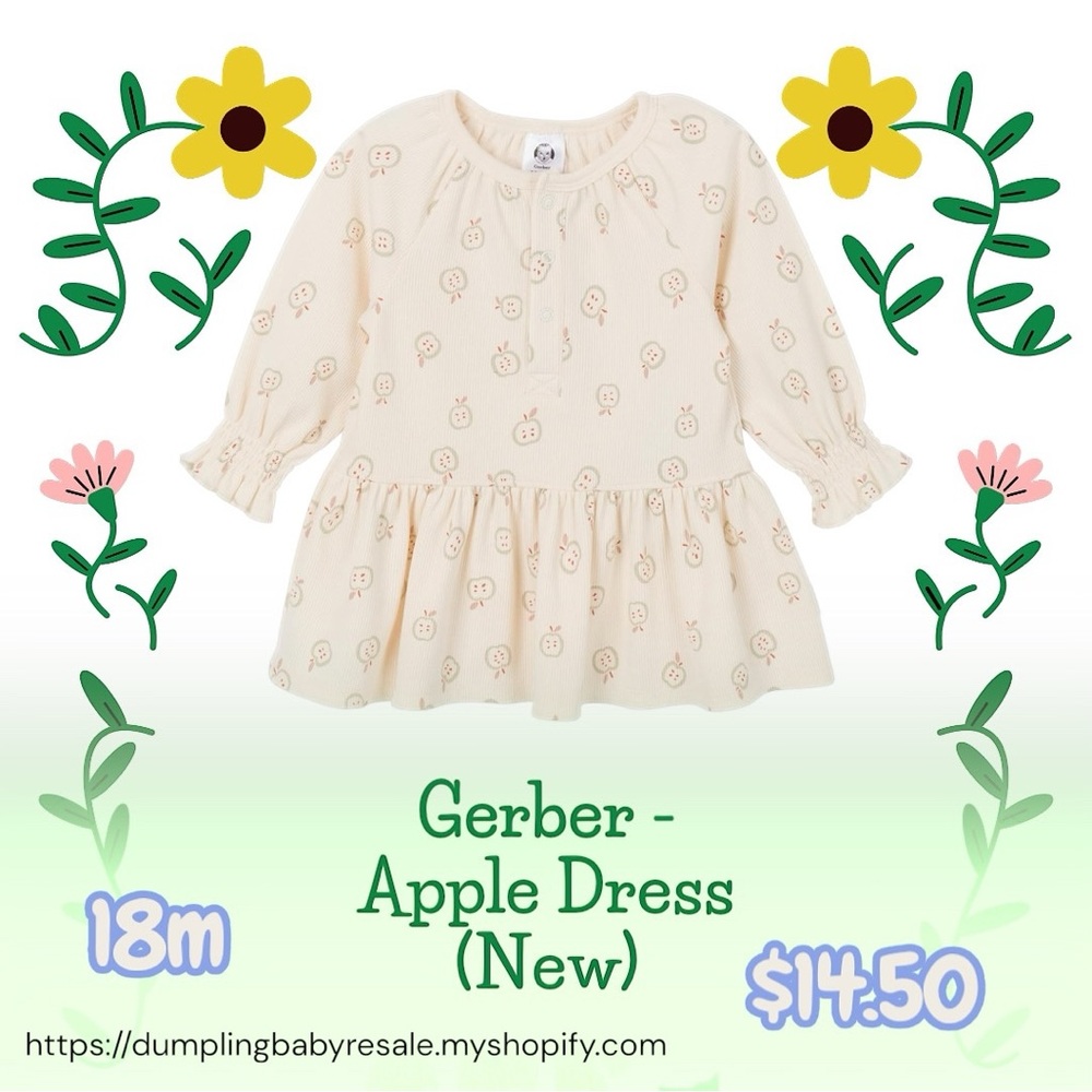 Gerber Cream Dress with Apple Pattern